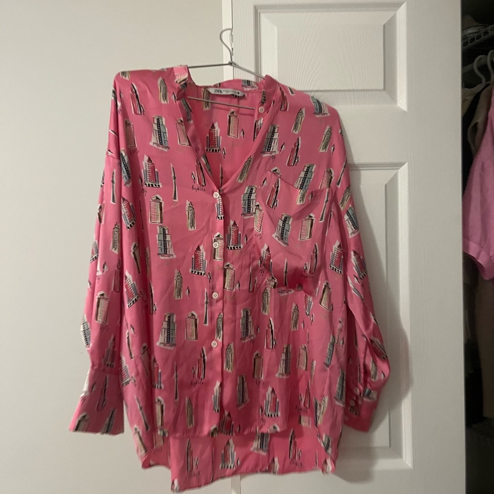 Zara satin long sleeve blouse